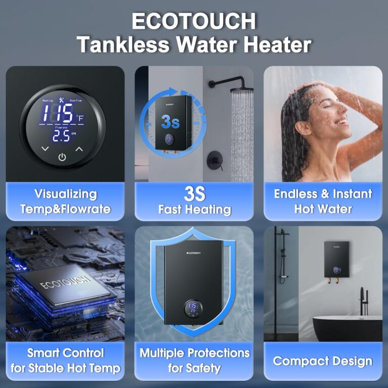 Electric Tankless Hot Water Heater, ECOTOUCH 18kW on Demand Instant Water Heater 240V, ETL Certificated Self-Modulation Point of Use Hot Water Heater Whole House ECO180B Black - Image 8