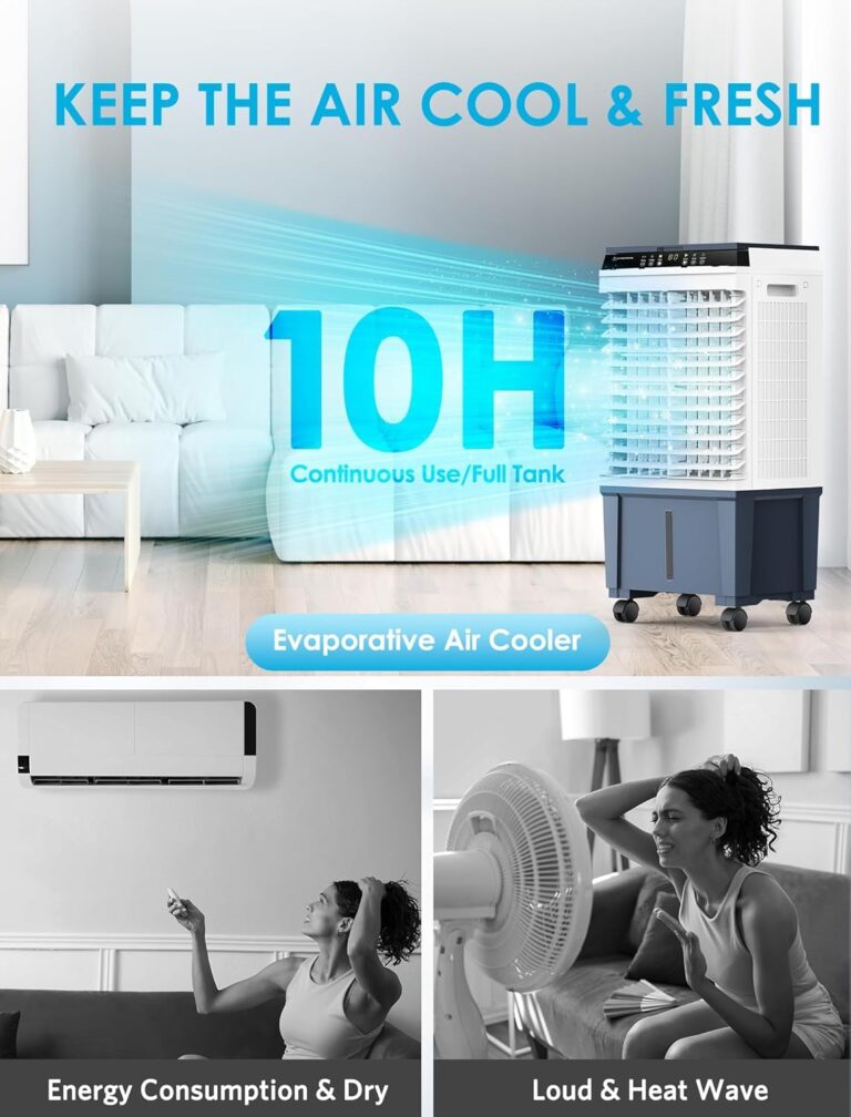 Air Choice Swamp Cooler, 1800 CFM Evaporative Air Cooler with 5.3 Gal Water Tank, 110° Swing, 3 Speeds, 4 Ice Box, Remote, 12H Timer, Portable Air Cooling Fan for Outdoor & Indoor, Gray - Image 3