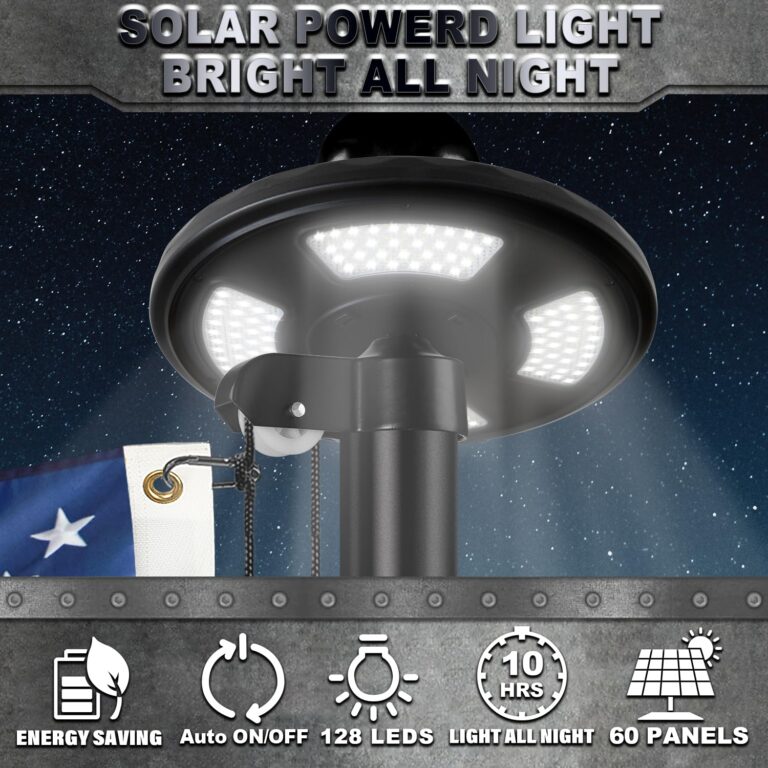 Heavy Duty Flag Pole Kit with Solar Light, 20 FT 12 Gauge Aluminum in Ground Flagpole with 128 LEDs Solar Powered Set for House Outside, with Embroidered American Flag, Residential Commercial, Black - Image 6