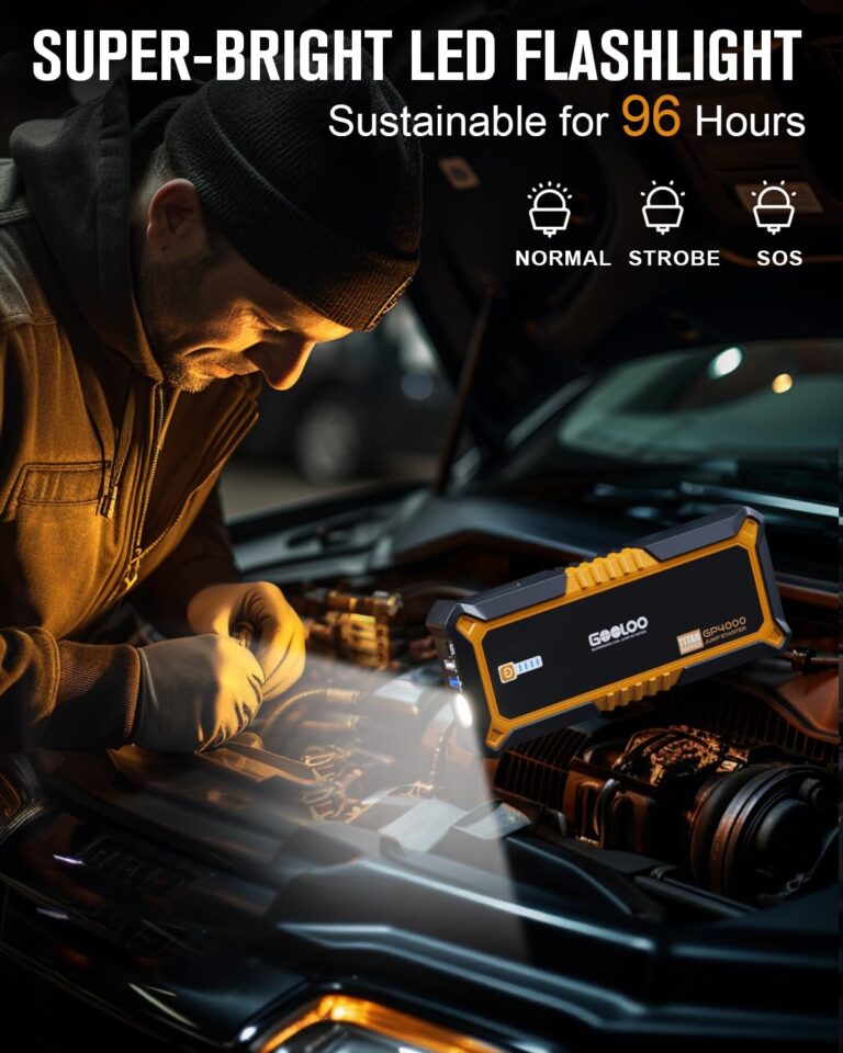 GOOLOO 4000A Peak Car Jump Starter 12V Auto Battery Booster SuperSafe Lithium Jump Box for All Gas, Up to 10.0L Diesel Engine, Portable Power Pack with USB Quick Charge and Type C Port, Orange - Image 5