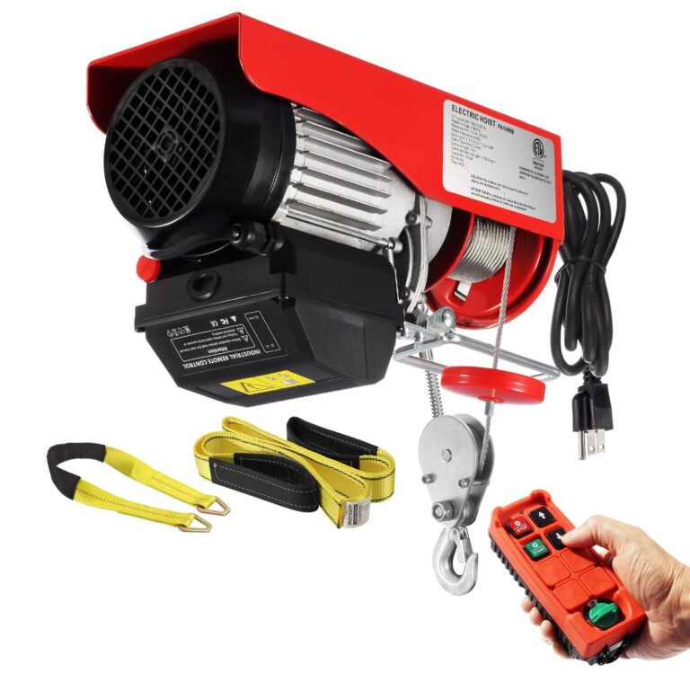 Partsam Electric Hoists 1320lbs Automatic Lift Cable Hoist with Wireless Remote Control 110V Overhead Crane Garage Ceiling Pulley Winch w Towing Strap Sling, Electric Wire Rope Hoist,38ft Lift Height