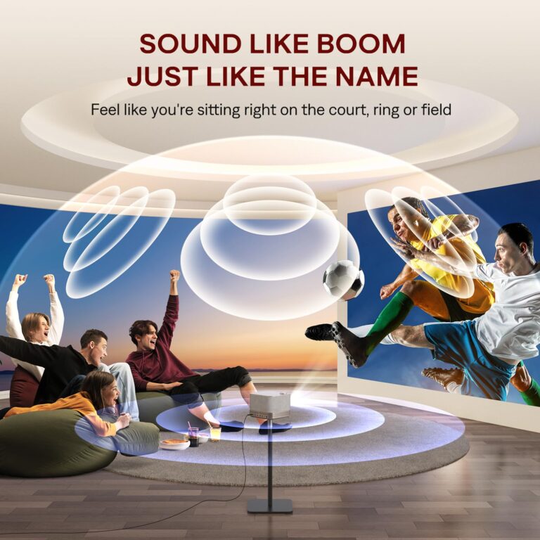 3-in-1 Outdoor Projector 4K Supported, AURZEN BOOM 3 Smart Projector with WiFi and Bluetooth, 3D DoIby Audio & 36W Speakers, Auto Focus & Keystone, Netflix Official 500 ANSI Home proyector, Gold - Image 6