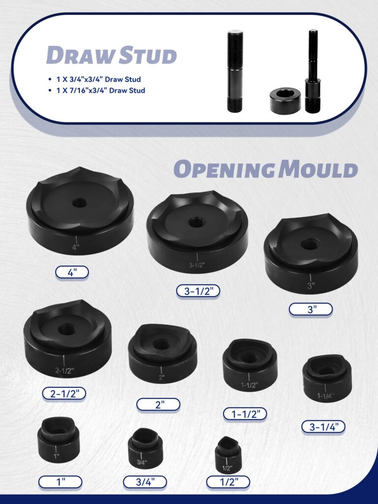AMZCNC Hydraulic Knockout Punch Electrical Conduit Hole Cutter Set KO Tool Kit 1/2 to 4 inch (15T(1/2"-4")) - Image 6