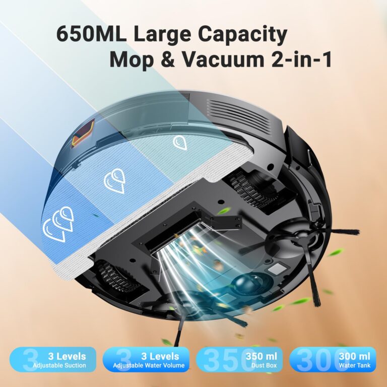 Robot Vacuum and Mop Combo 2 in 1 Mopping Robot Vacuum Cleaner with Schedule WiFi/Alexa/App Smart Self-Charging Robotic Vacuum Ultra-Slim Quiet Tangle-Free Ideal for Hard Floor Pet Hair Carpet-650mL - Image 7