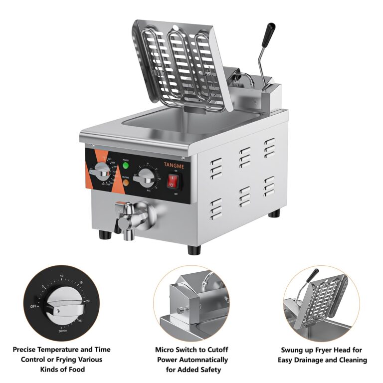 TANGME Commercial Deep Fryer with Drain Valve, 12.7Qt Electric Countertop Fryer 1800W Stainless Steel Oil Fryer with Temp & Time Control for Restaurant, UL Certified - Image 4