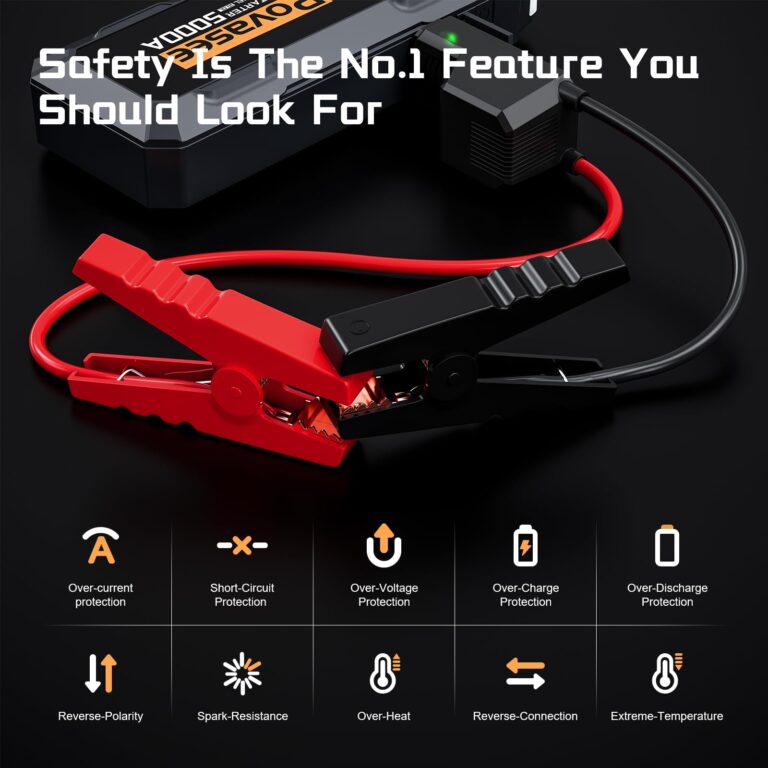 Povasee Car Battery Jump Starter 5000A Jump Box (All Gas/10L Diesel) Portable Car Jump Starter Battery Pack, 12V Jumper Starter Portable 3" LCD Display/Power Bank/Dual Output/LED Light DC - Image 6