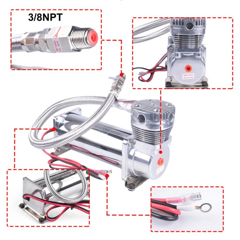 CNRAQR 2PCS 200PSI Heavy Duty Air Train Horn/Air Ride Suspension Compressor 3/8 NPT 12V Silver for Car Horns - Image 2