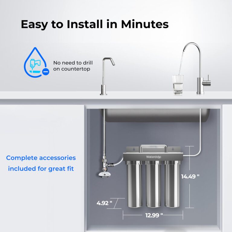 Waterdrop TST-UF 0.01μm Ultra-Filtration Under Sink Water Filter, Stainless Steel, 5X Service Life,Remove 99.99% of Contąminants Larger Than 0.01μm, with Dedicated Faucet, USA Tech (3 Filter Included) - Image 3
