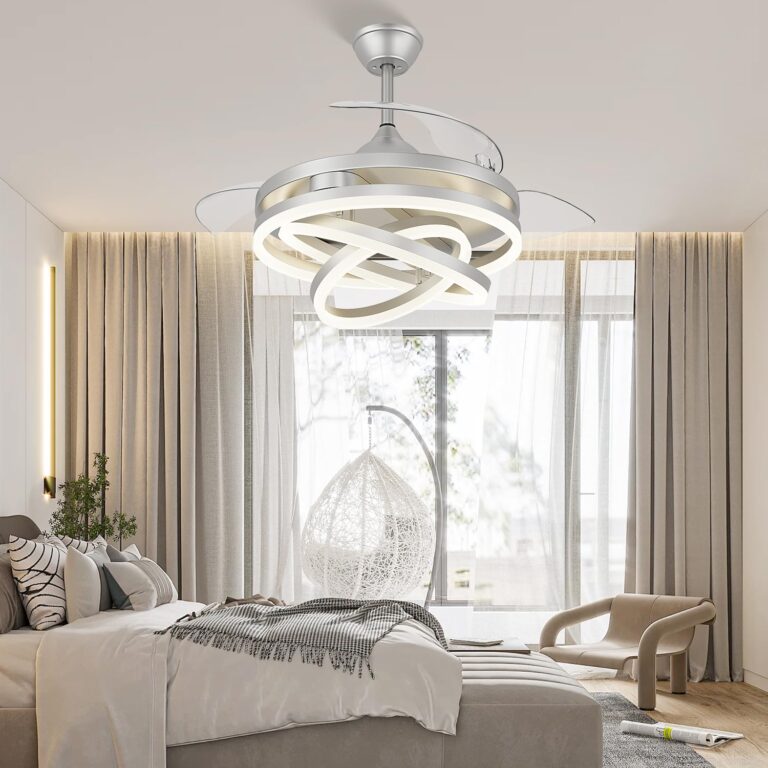 TXCSLY 42 Inch Retractable Ceiling Fan, Chandelier Ceiling Fan with Light DC Motor, 3 Color Tempearture, 6 Wind Speed for Bedroom, Living Room and Dining Room, Silver - Image 7