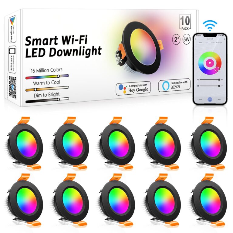 inShareplus 2 Inch Smart Recessed Lighting, 10 Pack WiFi Black LED Downlight 5W 120V, Dimmable RGBCW 2700-6500K Color Changing, Compatible with Alexa/Google, Ceiling Lights with LED Driver