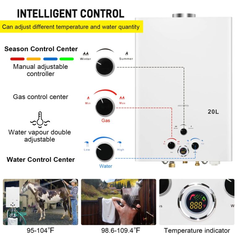 Tankless Water Heater Propane 5.26GPM 20L Outdoor Portable GasHot Water Heater Instant Propane Water Heater with Digital Display Multi-Protection for Camping Trips Boat Cabins - Image 2