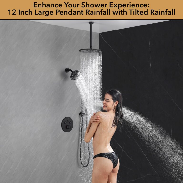 VANFOXLE Thermostatic Shower Faucet Set Matte Black Shower System,Push Button Diverter Shower Faucet with 2 in 1 Handheld, Wall Mount 12 Inch Shower Head with 6 Inch Shower Head - Image 2