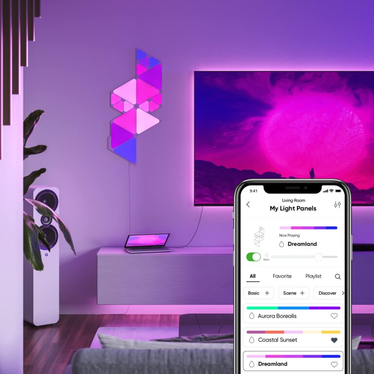 Nanoleaf Shapes Triangles and Mini Triangles WiFi and Thread Smart RGBW LED Dimmable Gaming and Home Decor Wall Lights Smarter Kit (17 Pack) - Image 9