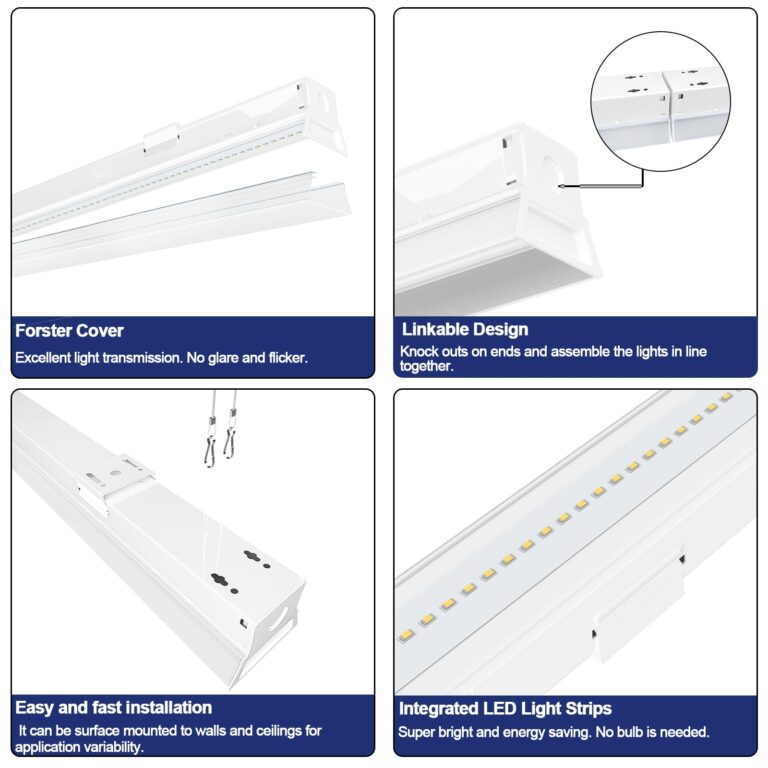 ANTLUX 8FT LED Shop Light Fixture, 110W Strip Light, 12200 LM, 5000K, 8 Foot Linear Lights, Linkable Lighting for Garage Warehouse Workshop, Fluorescent Tube Replacement, 4 Pack - Image 6