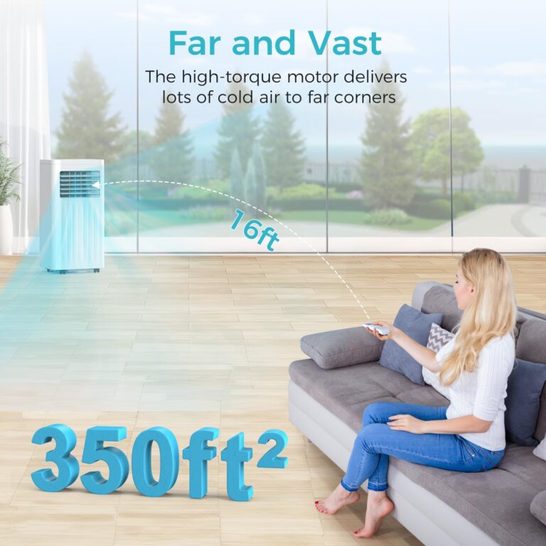ZAFRO 8,000 BTU Portable Air Conditioners, 4 Modes Portable AC Unit with Fan & Dehumidifier & Sleep Mode with Fast Cooling/Energy Saving/Remote Control/24Hrs Timer/LED Display/Swivel Wheels - Image 7