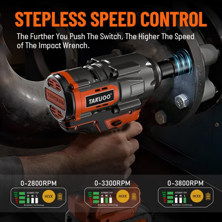 Takuoo 1300N.m(960Ft-lbs) Cordless Impact Wrench High Torque, 1/2" 21V Brushless Impact Gun w/2x 4.0AH Battery Fast Charger, Electric Power Impact Wrench for Truck RV Heavy-duty, 5 Sockets, Tool Box - Image 4