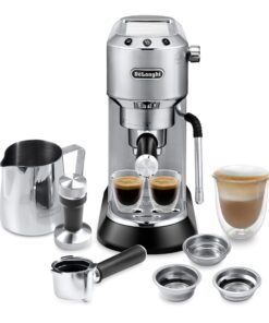 De'Longhi Dedica Arte Espresso Machine with Manual Milk Frother for Espresso, Capuccino, Latte, 35 Ounce Water Tank, Silver, EC885M