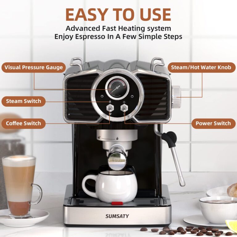 SUMSATY Espresso Machine 20 Bar, Professional Espresso Maker with Milk Frother Steamer Wand, Espresso Coffee Machine Black, Cappuccino & Latte Machine for Home, Retro, 1.8L Removable Water Tank - Image 5