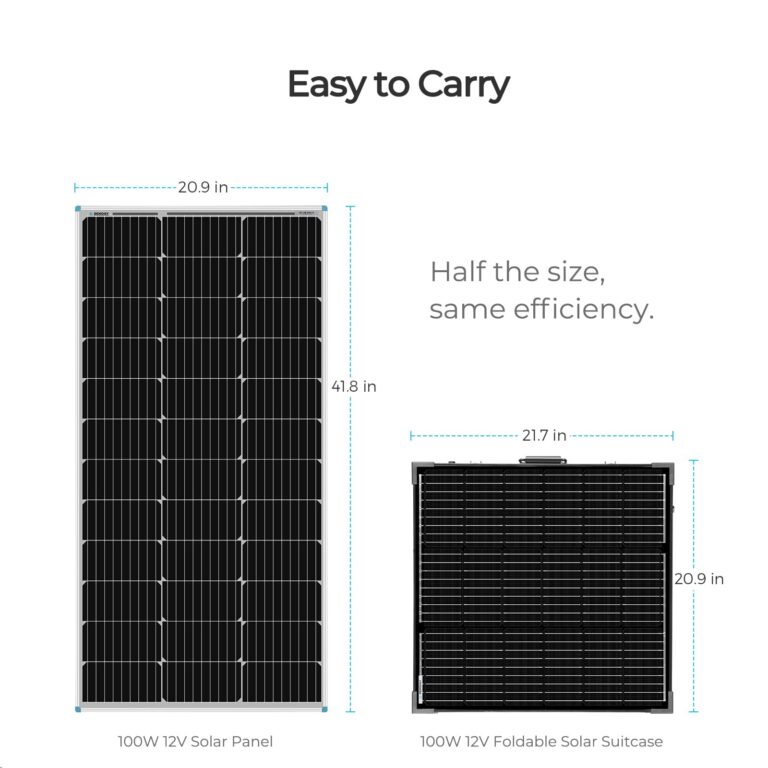 Renogy 100 Watt 12 Volt Portable Solar Panel with Waterproof 20A Charger Controller Foldable 100W Solar Suitcase with Adjustable Kickstand for Power Station, 100W Panel-20A Controller, Black - Image 4