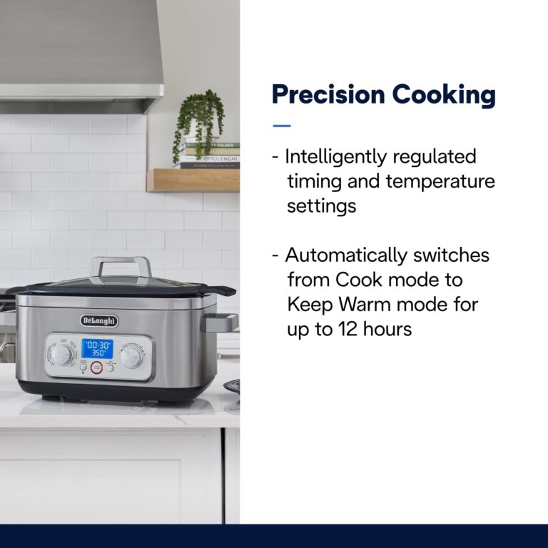 DeLonghi Livenza Multi-Cooker, Stainless Steel - 6 qt - Crock Pot Slow Cooker - 24-Hour Programmability & Seven Modes - Includes Non-Stick Dishwasher-Safe Pot, Steam Rack & Glass Lid - Image 5