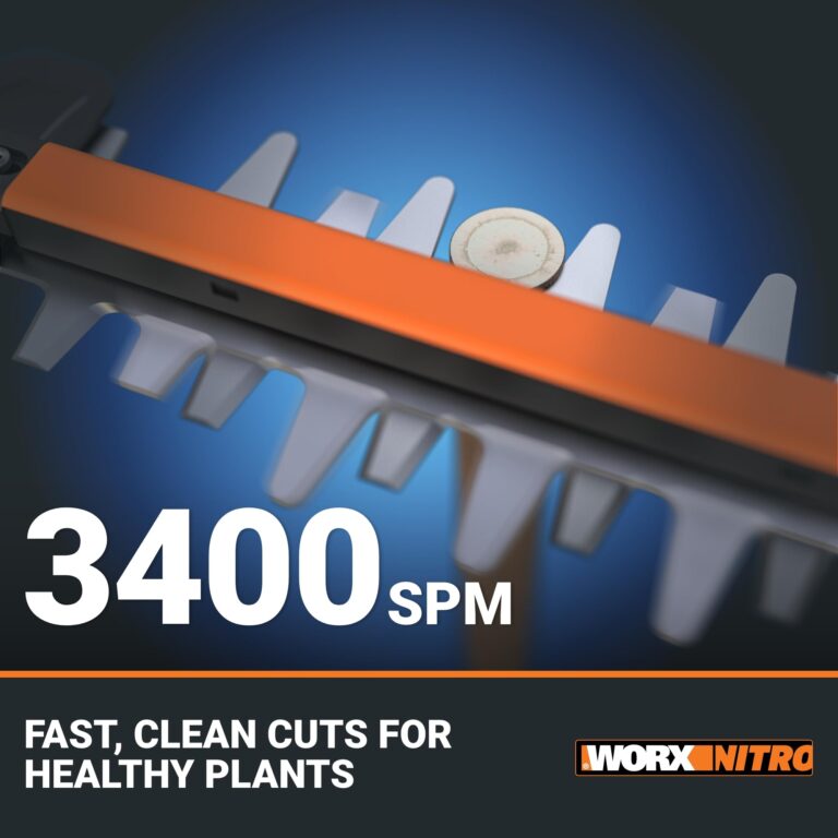 WORX Nitro 20V 22" Hedge Trimmer Cordless, Lightweight Cordless Hedge Trimmer with Dual-Action Blades 3400 SPM, Brushless PowerShare Bush Trimmer Cuts Branches 1" Thick – Battery & Charger Included - Image 9