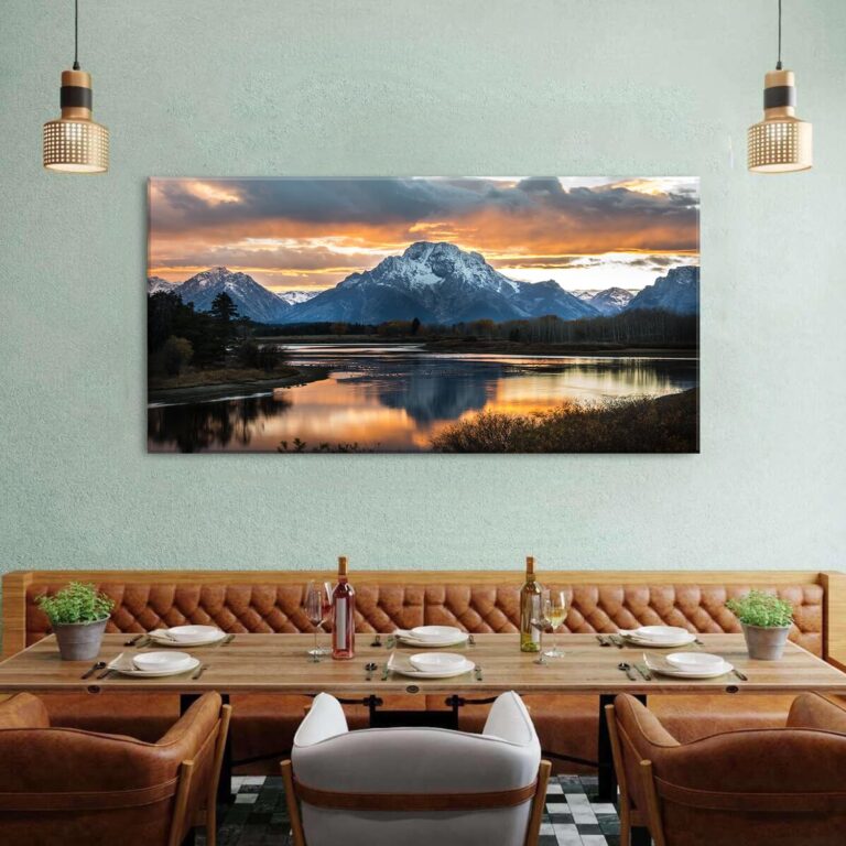 Mountain Wall Art for Living Room Sunset Nature Wall Decor National Park Poster Grand Teton Landscape Canvas Prints Picture Wyoming Painting Artwork for Bedroom Living Room Home Decoration 30x60” - Image 4