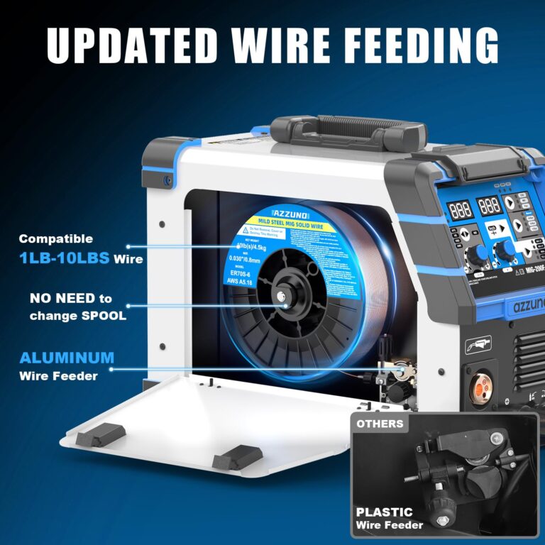 AZZUNO 200A MIG Welder,110V/220V Dual Voltage multiprocess welder,Gas Gasless MIG Welding Machine,4 in 1 Flux MIG/Solid Wire/Lift TIG/Stick ARC Welder (Grey) - Image 5