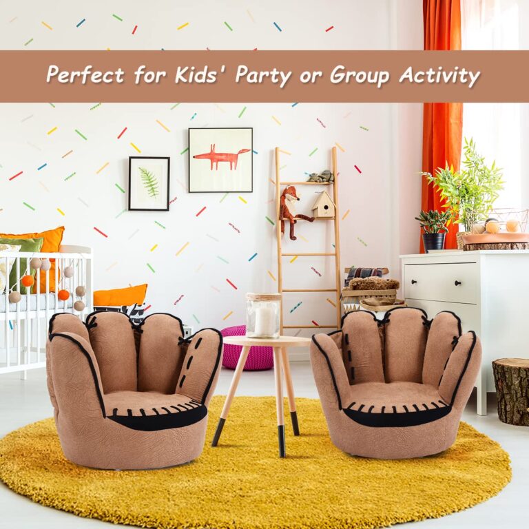 Costzon Kids Couch with Solid Wood Frame & Baseball Glove Design, Children Armchair for Play Room, Nursery, Kindergarten, Kids Room, Gift for Boys & Girls (Brown) - Image 7