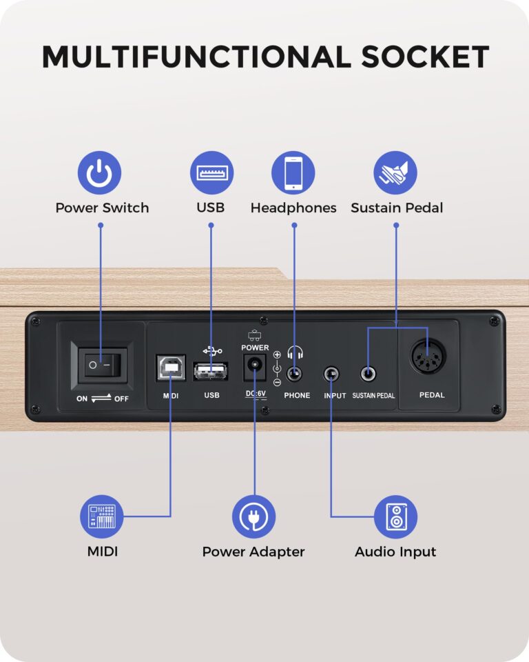 Fesley Weighted Piano Keyboard 88 Keys: Full Size Electric Keyboard Piano for Beginners, Portable 88 Key Keyboard with Daul Speaker,Sustain Pedal,Power Adapter,Support Bluetooth,USB MIDI,FEP300, Beige - Image 3