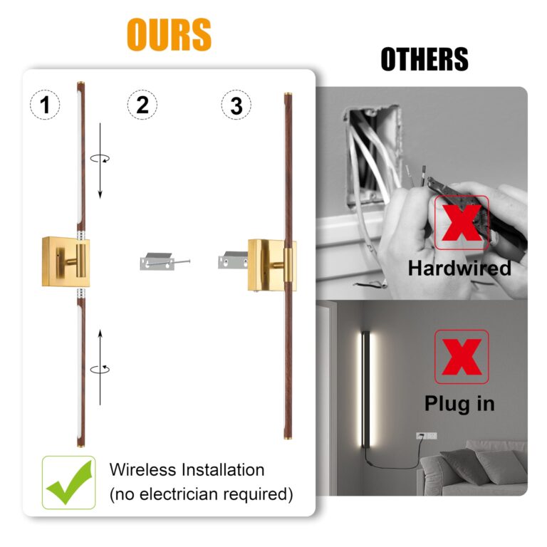 Morauroral Walnut Battery Operated Wall Sconce with Remote Control, Rechargeable Wall Sconces Set of 2, LED Wireless Wall Light, 24″ Modern Sconce Wall Decor for Background Wall, Bedroom, Living Room - Image 7