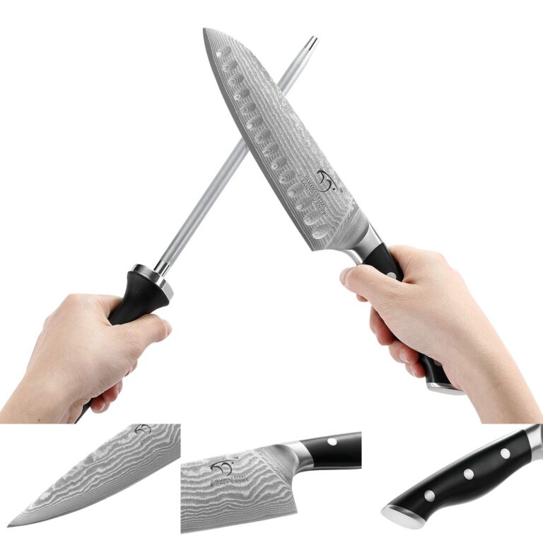 NANFANG BROTHERS Knife Sets, 9 Pieces Damascus Kitchen Knife Set with Block, ABS Ergonomic Handle for Chef Knife Set, Knife Sharpener and Kitchen Shears, Knife Block Set - Image 6