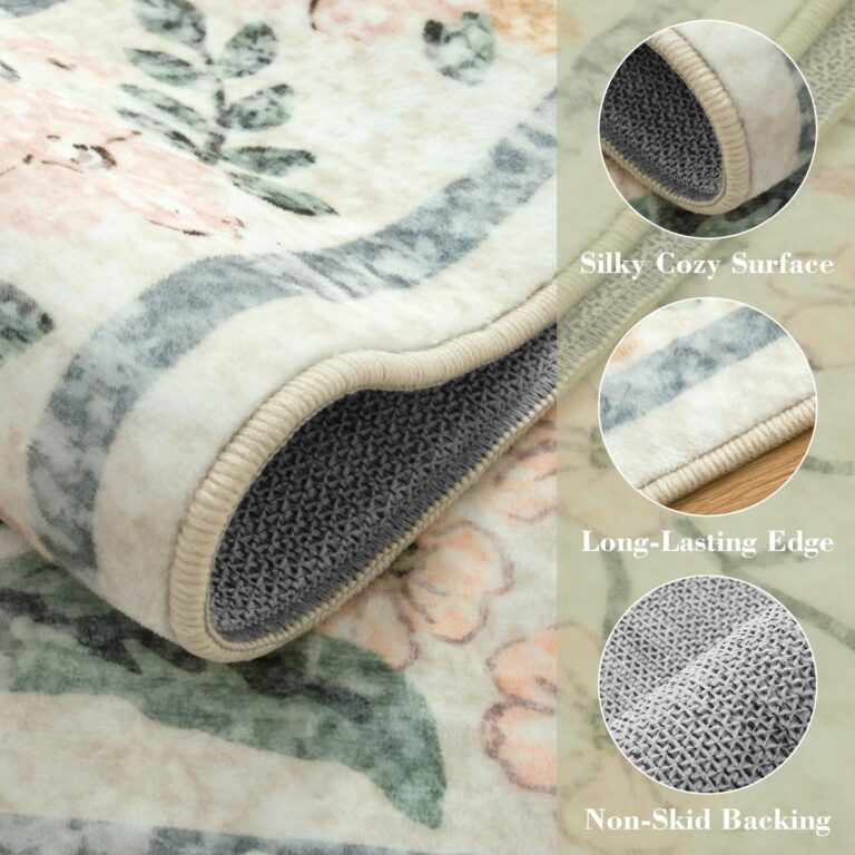 Wonnitar Large Rugs for Living Room, Soft Washable Floral 9x12 Area Rug for Bedroom, Boho Non-Shedding Foldable Carpet for Kids Playroom Apartment Home Decor - Image 6