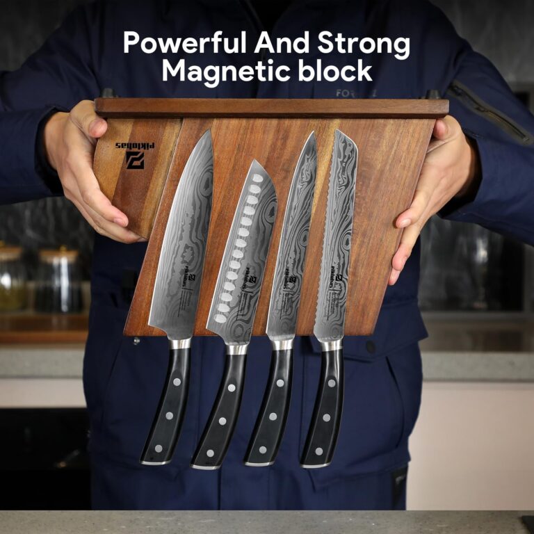 Piklohas Knife Sets for Kitchen with Block, 17 Pieces with Magnetic Knife Holder, German High Carbon Stainless Steel Damascus Pattern Chef Knife Set - Image 7