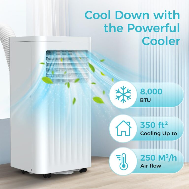 ZAFRO 8,000 BTU Portable Air Conditioners, 4 Modes Portable AC Unit with Fan & Dehumidifier & Sleep Mode with Fast Cooling/Energy Saving/Remote Control/24Hrs Timer/LED Display/Swivel Wheels - Image 6