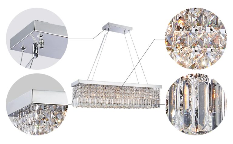Saint Mossi 5-Lights K9 Crystal Chandelier for Dining Room, Rectangular Pendant Light Fixture for Kitchen Island, Raindrop Flush Mount Ceiling Light Fixture,H9 x W10 x L31, Chain Adjustable - Image 8