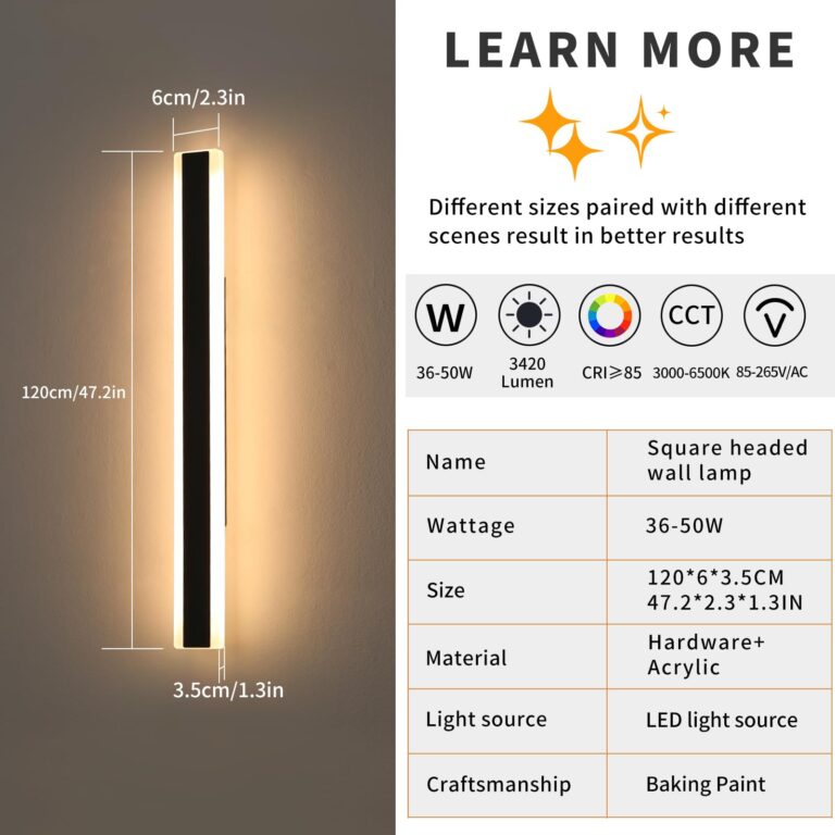 Mikeru 2Pack 47inch Outdoor Wall Light Fixtures, 3000/4500/6000K 3 Color Modern Black Linear Wall Lights Front Porch Light Wall Mounted Led Lighting for Basement, Shop,Garage Lighting - Image 7