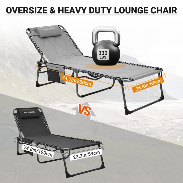 KingCamp Set of 2 Oversize Padded Folding Chaise Lounge Chair for Outdoor, Patio, Beach,Lawn, Sunbathing, Tanning, Pool, Lay Flat Heavy-Duty Adjustable Reclining Chairs with Pillow, Support 330lb,Grey - Image 3