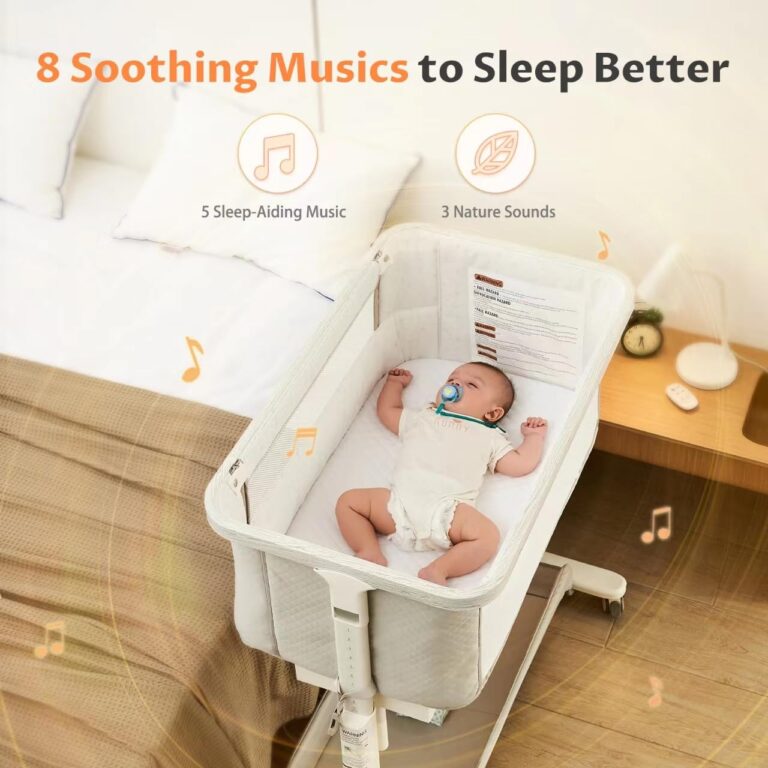 VaVaSoo Rocking Bassinet for Baby Electric 3 Motion Automatic Bedside Sleeper Auto Rolling Newborn Cradle Rocks Itself 5 Height Adjustable with Music, Wheels, Storage, Grey & White - Image 8