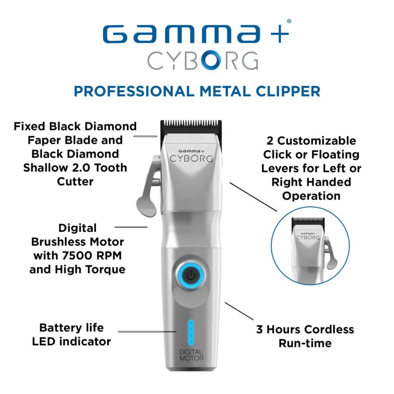GAMMA+ Cyborg Professional Metal Cordless Ergonomic Hair Clipper with Digital Brushless Motor - Image 3