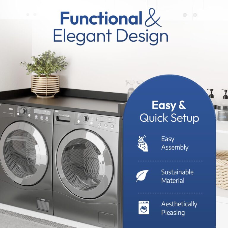 OfficeSimpli Washer Dryer Countertop, Made in USA, Non-Slip Pads, Laundry Room Wood Topper, Washer Dryer Cover for Top, Laundry Guard, Laundry Countertop, Laminate (Black, Standard (27.5" x 54")) - Image 5