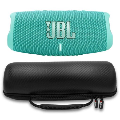 JBL Charge 5 Waterproof Portable Speaker with Built in Powerbank and gSport Carbon Fiber Case (Teal)