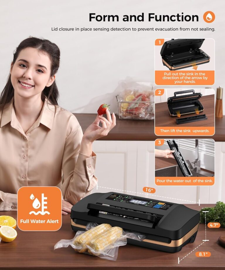 Vacuum Sealer Machine, Automatic 6-in-1 Food Sealer with Digital Timer, Food Vacuum Sealing Preservation Bulit-in Cutter, Powerful Sealing System for Food Preservation with Liquid/Moist/Dry Food - Image 3