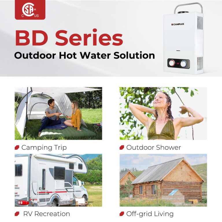 CAMPLUX Portable Tankless Water Heater, 1.58 GPM Portable Water Heater with Handle, Propane Gas Water Heater 41,000 BTU, Camping Water Heater for Outdoor, Camping, Cabin, BD158 - Image 7