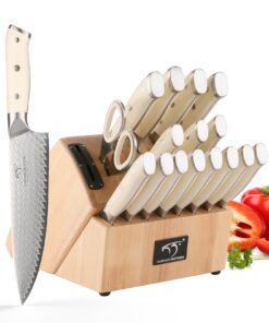 NANFANG BROTHERS Knife Set, 19-Piece Damascus Kitchen Knife Set with Block, ABS Ergonomic Handle for Chef Knife Set, Knife Sharpener and Kitchen Shears, Knife Block Set