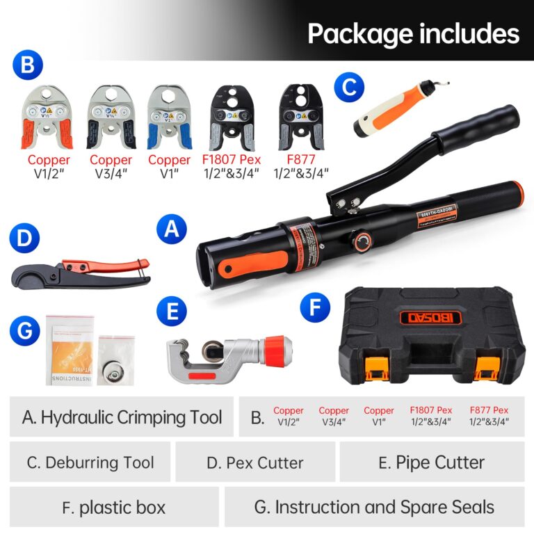 IBOSAD Hydraulic Copper Pipe Tube Fittings Crimping Tool with 1/2",3/4",1" for Copper Pipe and 1/2&3/4" F877 Stainless PEX Sleeve,1/2&3/4" for F1807 Pex Pipe Copper Ring - Image 5