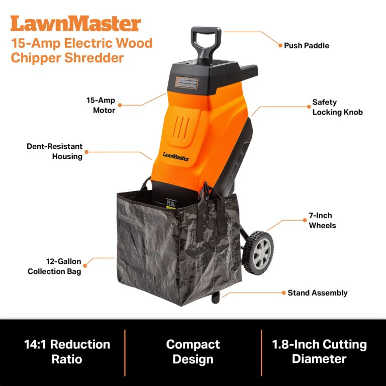 LawnMaster FD1503 Electric Wood Chipper Shredder 15-Amp 1.8-Inch Cutting Diameter Max 14:1 Reduction - Image 2