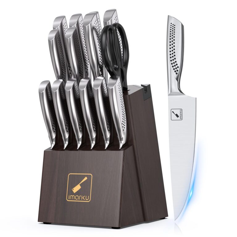 imarku Knife Set, 15-Pieces HC Stainless Steel Kitchen Knife Set With Built in Knife Sharpener, Razor-Sharp Blade Knife Block Set With Non-Slip Handle, Dishwasher Safe, Birthday Day Gifts