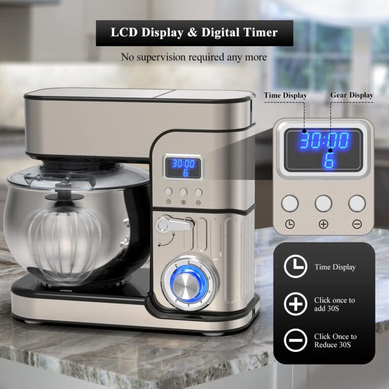 6-IN-1 Stand Mixer, LCD Display Kitchen Electric Mixer, 6.5QT Stainless Steel Bowl, Multi-Function Kitchen Blender With Dough Hook, Whisk, Beater, Meat Grinder, Splash Guard - Image 3