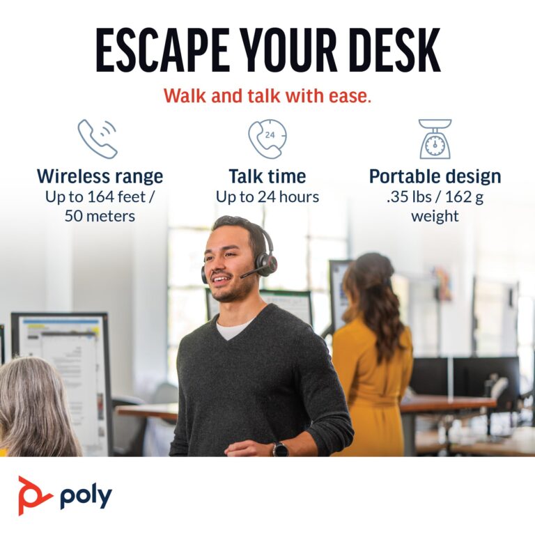 Poly Voyager 4320 UC Wireless Headset & Charge Stand (Plantronics) - Stereo Headphones w/Noise-Canceling Boom Mic - Connect PC/Mac/Mobile via Bluetooth-Works w/Teams (Certified), Zoom-Amazon Exclusive - Image 4
