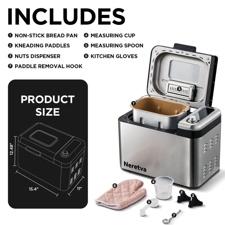 Neretva Bread Maker, 3.3LB Larger Bread Machine 15-in-1 Stainless Steel & Nonstick Ceramic Pan & Auto Nut Dispenser Breadmaker Machines Full Touch Panel with Gluten Free White Wheat Rye French Pizza - Image 2